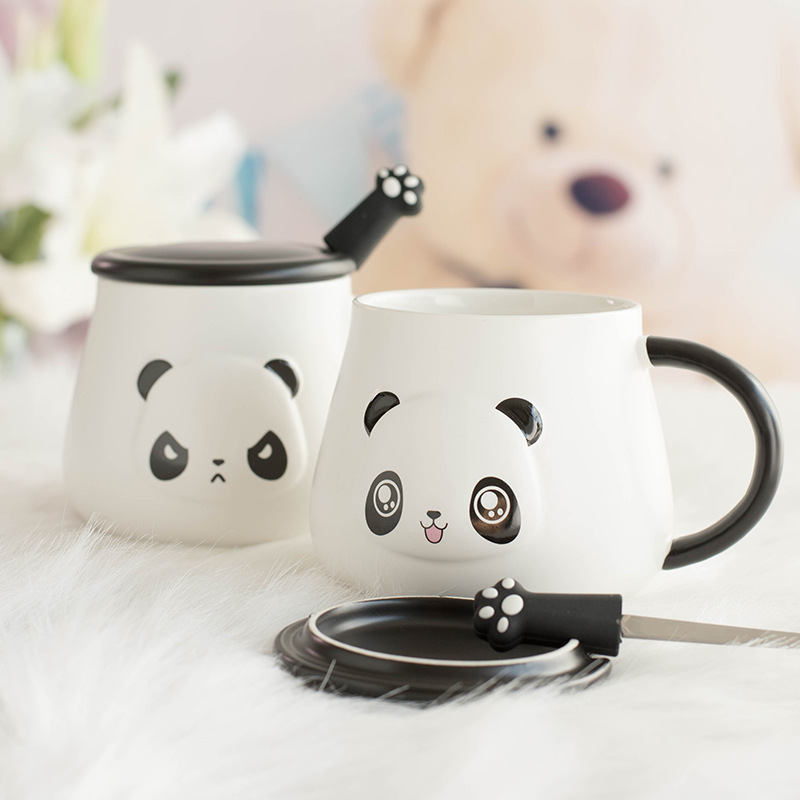 BB4C wholesale cute ceramic cups for couples, high-quality, with lid and spoon, office coffee cups, niche