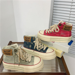 秋季日系原宿學生高幫帆布鞋女厚底增高韓版百搭潮鞋港風休閒板鞋