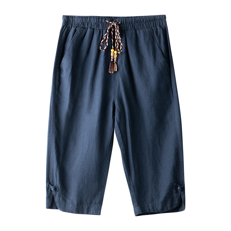 Linen Men's Casual Cropped Pants Loose Summer Beach Mid-Length Cotton and Linen Men's Thin Factory Dropshipping 608