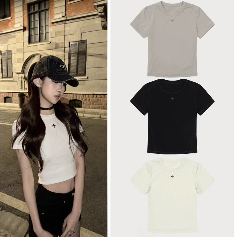 Sk Animal Body Shaping Skin Short Cross Flower Slim Short Sleeve T-Shirt Bottoming Shirt