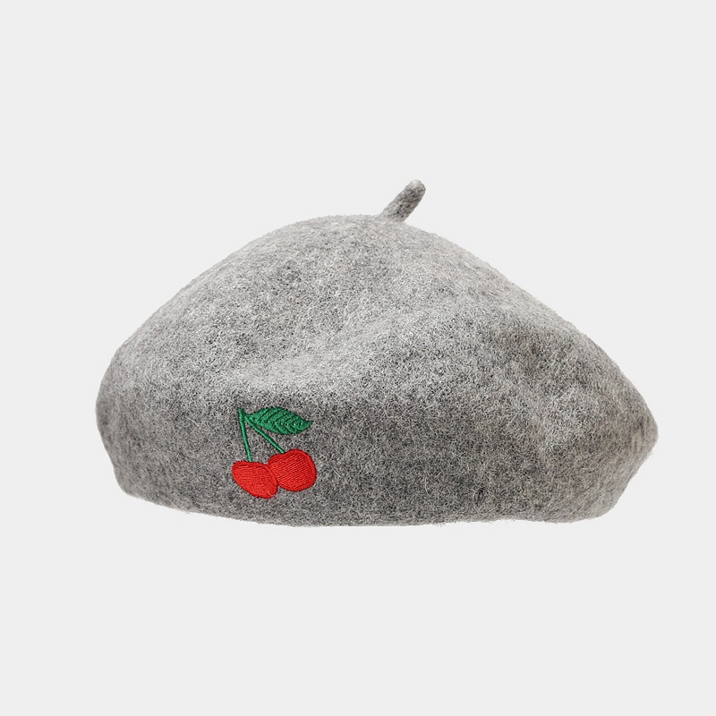 112g Weight Beret Hat Hats Type Daily Occasion Artificial Wool Material Cherry Pattern Autumn&Winter Season Women's Gender Embroidery Design Cute, Sweet Style Eaveless Rim Women's Cute Sweet Cherry Embroidery Eaveless Beret Hat 8