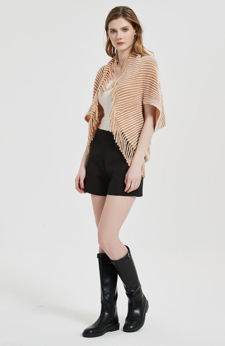 Unisex Cape Winter cuff striped knitted cardigan fringed cape_viptrois.com