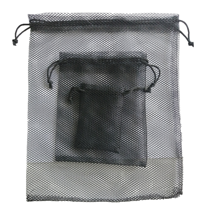 Mesh bag Shenzhen factory wholesale drawstring closure shoe storage bag black hexagonal mesh pouch Nylon mesh bag