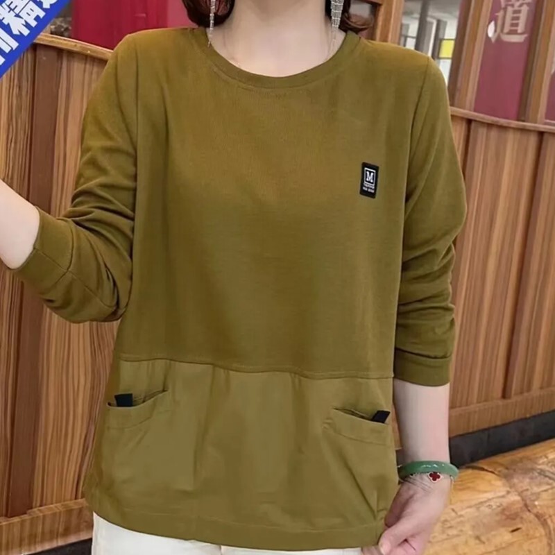 Middle-aged mom fashion bottoming shirt Western style T-shirt 2024 new middle-aged and elderly women's spring and autumn casual sweater Middle-aged mom fashion bottoming shirt Western style T-shirt 2024 new middle-aged and elderly women's spring and autumn casual sweater