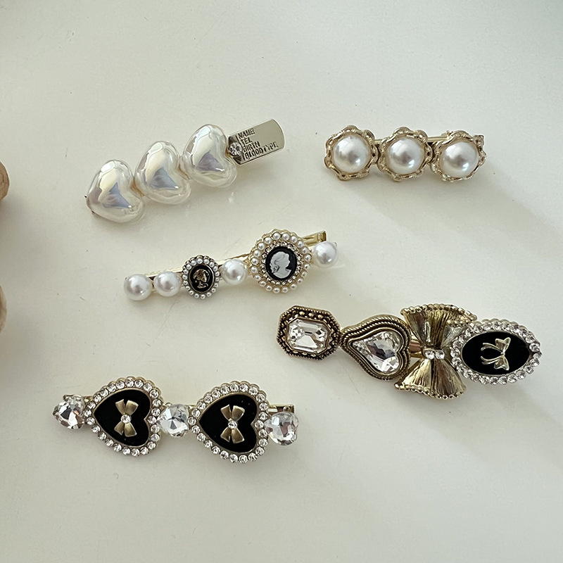 Fermaglio capelli cuore perla stile coreano strass accessorio_voghion.com
