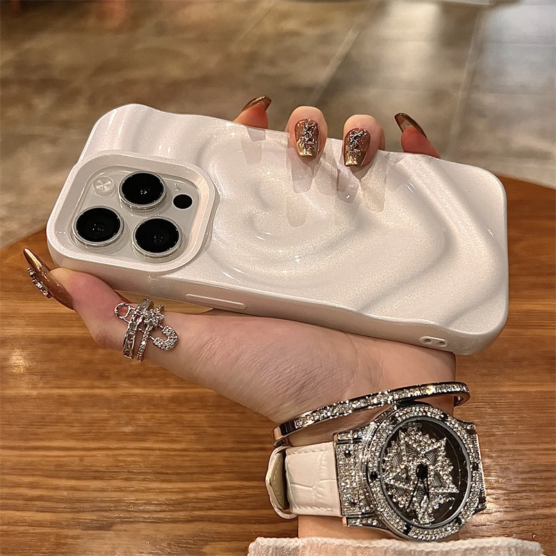 Viento suave ins blanco lechoso ondulación de agua amor para iphone14/13 funda para teléfono móvil 16ProMax Apple 15 mujer