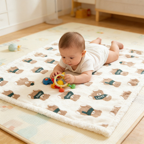 Newborn autumn and winter hemmed blanket for baby, double-layer thick flannel lamb velvet cover blanket, children's blanket, trolley blanket, blanket