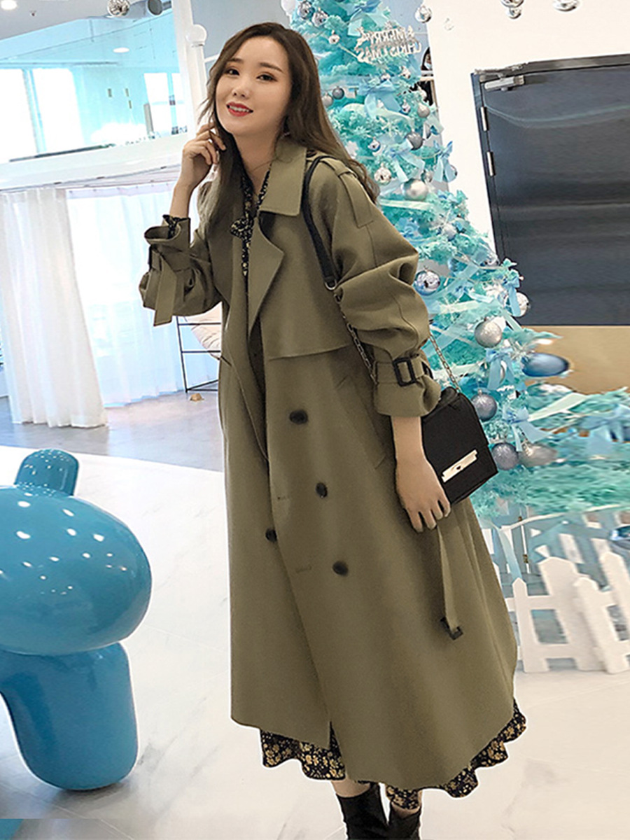 カーキ色のトレンチコートの女性の中の長さの英倫風の秋の服の新型の2024の小さい子供の韓国版のゆったりしているコートのコートのファッション
