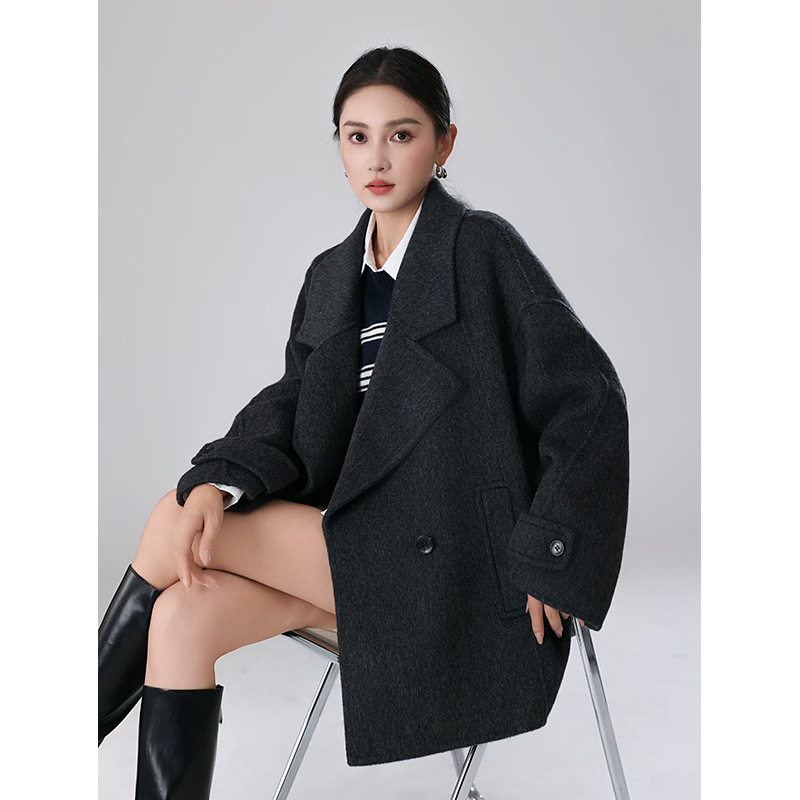 Ningpai Korean Style Loose Cocoon Wool Double-Sided Woolen Outwear for Women 25 Autumn and Winter New Style Small High-End Woolen Outwear