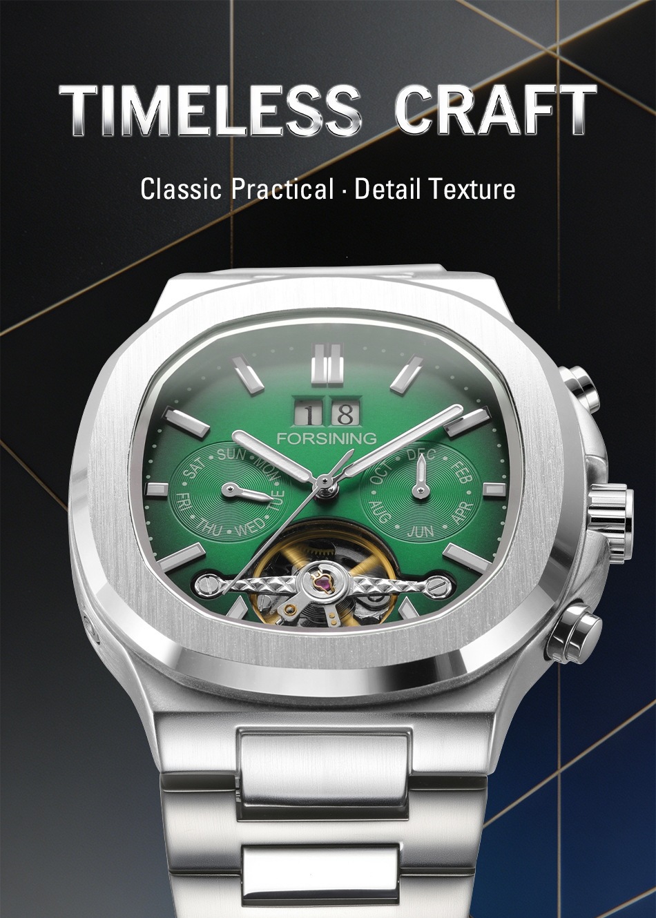 Forsining Automatic Men's Mechanical Watch Hollow Flywheel Design_voghion.com