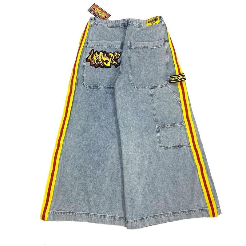 2023 Cross-border New High Street Trendy Brand Side-stitched Contrast Color Stitching Printed Jeans Men's and Women's Straight-leg Wide-leg Cropped Pants 2023 Cross-border New High Street Trendy Brand Side-stitched Contrast Color Stitching Printed Jeans Men's and Women's Straight-leg Wide-leg Cropped Pants