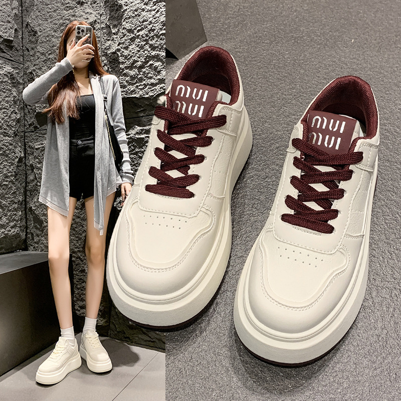 Red New Pudding Sole White Women's Shoes 2025 Autumn Winter Thick Sole Height Soft Sole Casual Sports Board Shoes