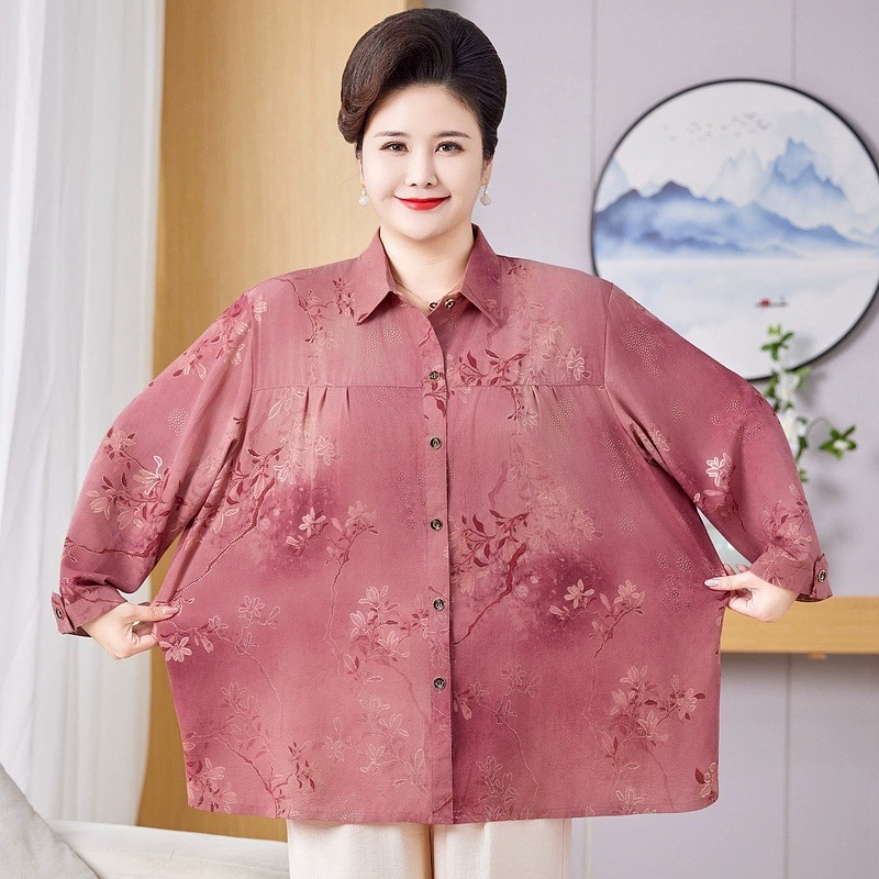 Женские летние тонкие топы больших размеров для женщин среднего и пожилого возраста, бабушкина рубашка с половиной рукава, 100kg толстая мама.