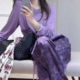 慵懒优雅棉上衣人丝提花阔腿裤抽绳套装南油高级质感飘逸工厂批发