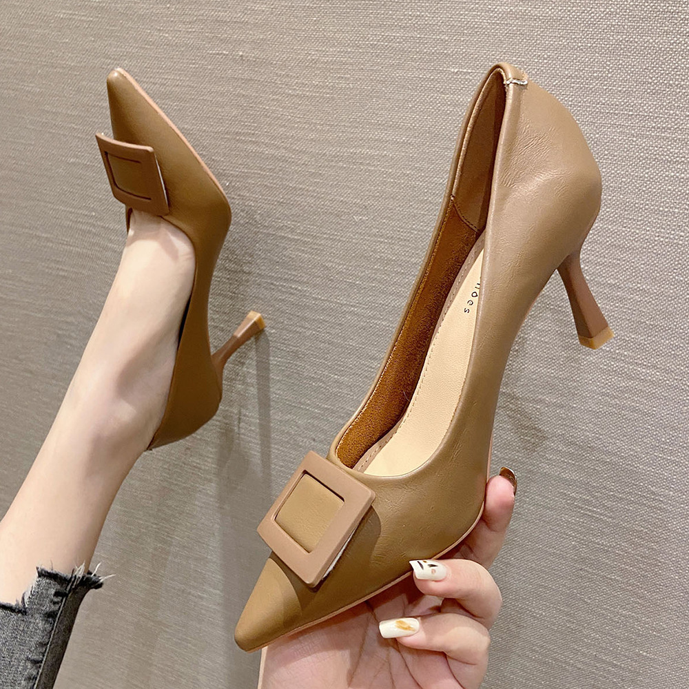 Giày cao gót nữ mũi nhọn phong cách Hàn Quốc, gót vuông 7 cm — Màu mơ 7cm