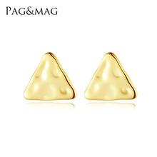 PAG&amp;MAG 韓版銀耳環S925銀耳釘簡約小眾耳飾三角形敲打紋飾品批發