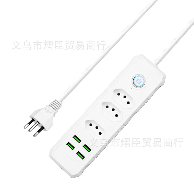 外贸专供巴西新款4位总控开关带4USB厂家直销巴西插座排插家用排