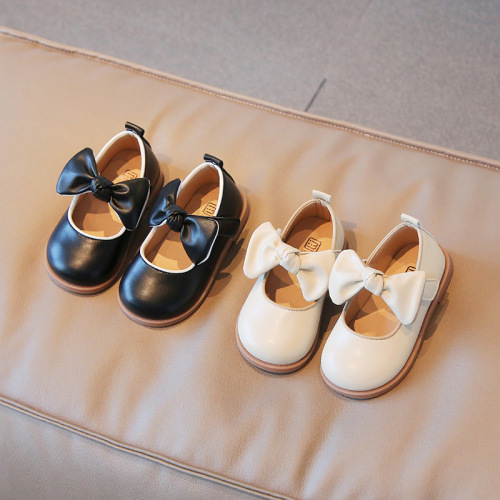 Girls' Korean style square-toe small leather shoes, spring and autumn new beanie shoes, children's French retro metal buckle toe sandals