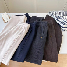 2025新款韩系简约百搭休闲裤加绒羊毛弯刀裤女冬季阔腿裤直筒裤女