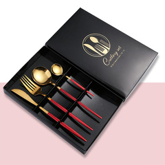 Set of 4 L-shaped Knife, Fork, and Spoon Gift Box, Coffee Spoon Set of 2 for Holiday Gifting, 24-Piece Wooden Box Craft Box