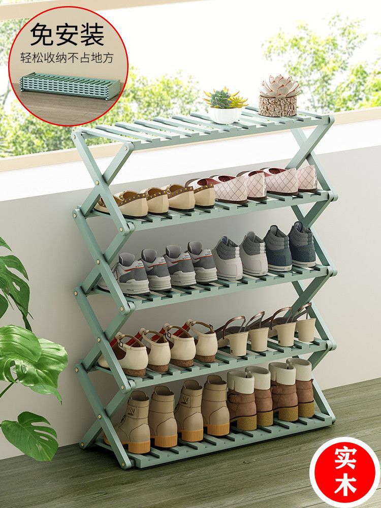 Pure Solid Wood Storage Folding Shoe Rack Multi-Layer Simple Entrance Rental Home Dormitory Shoe Cabinet Free of Installation