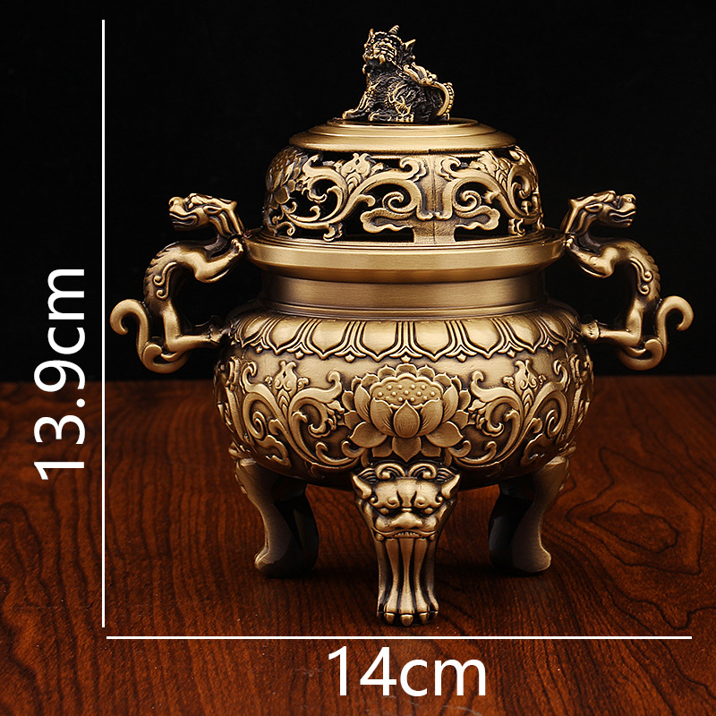 앤틱 사자 두 마리 용 진주로 놀고 있는 향로 동물 귀 녹색 향로 사무실 노점 놀이 장식품 순수 구리 아로마테라피 버너