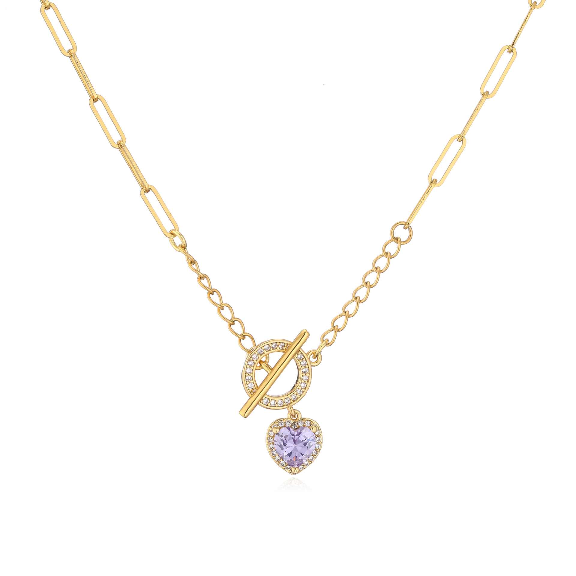 Brass Plating 18K Gold OT Buckle Necklace Womenu0027s Multi-Color Heart Shaped Clavicle Chain