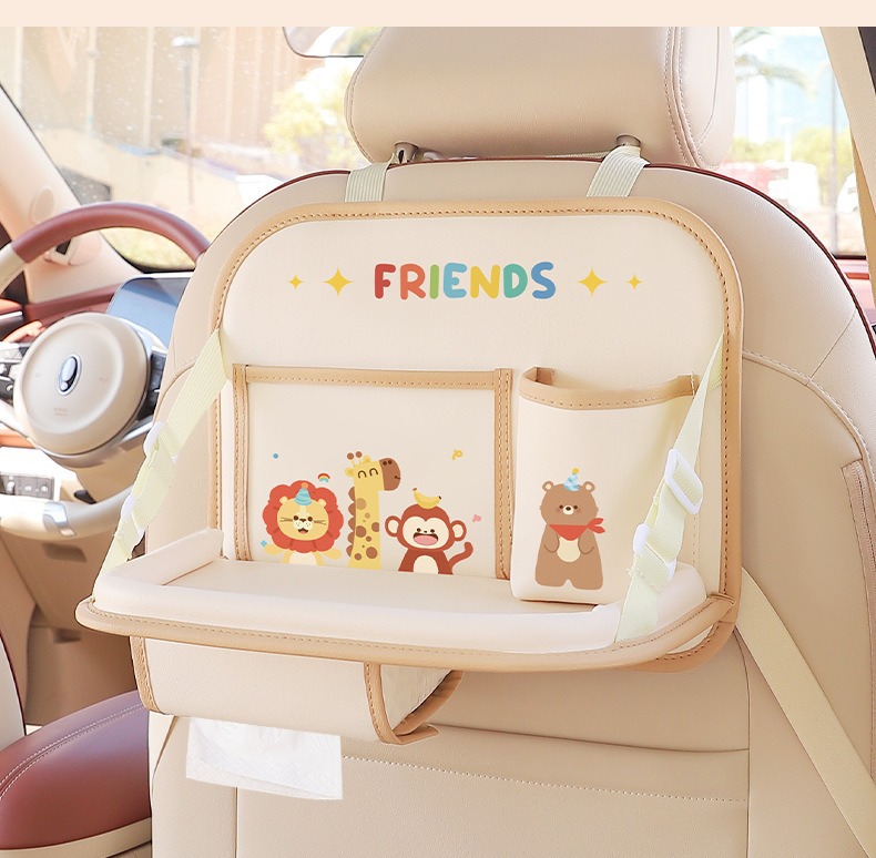 Car seat storage bag, multifunctional car rack, children's car seat back cup holder, foldable small table
