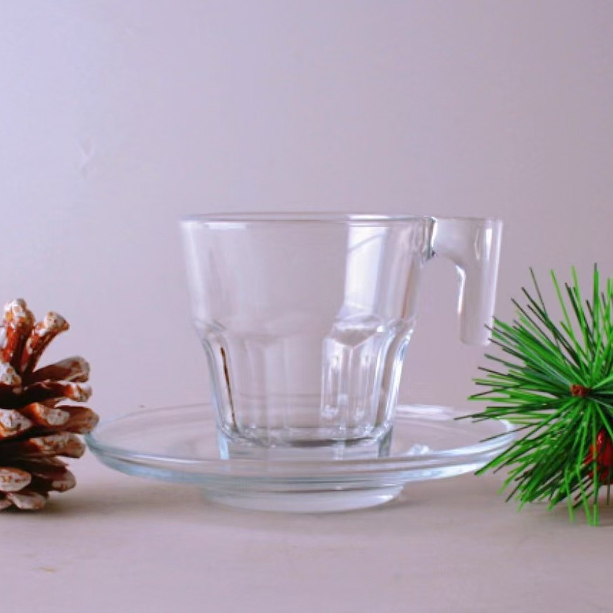 Cintas transparentes de alta calidad con vasos y platos para tazas de té caseras, tazas de café, restaurantes, diseño simple