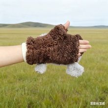 4毛绒冬季手套女可爱加绒黑色保暖骑行韩版学生韩系ins风半指手套