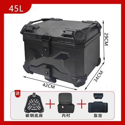 Rear Trunk — Motorcycle trunk - carbon-steel-base-model-b-45labs-embossed-all-black-backrest-lining-quick-release