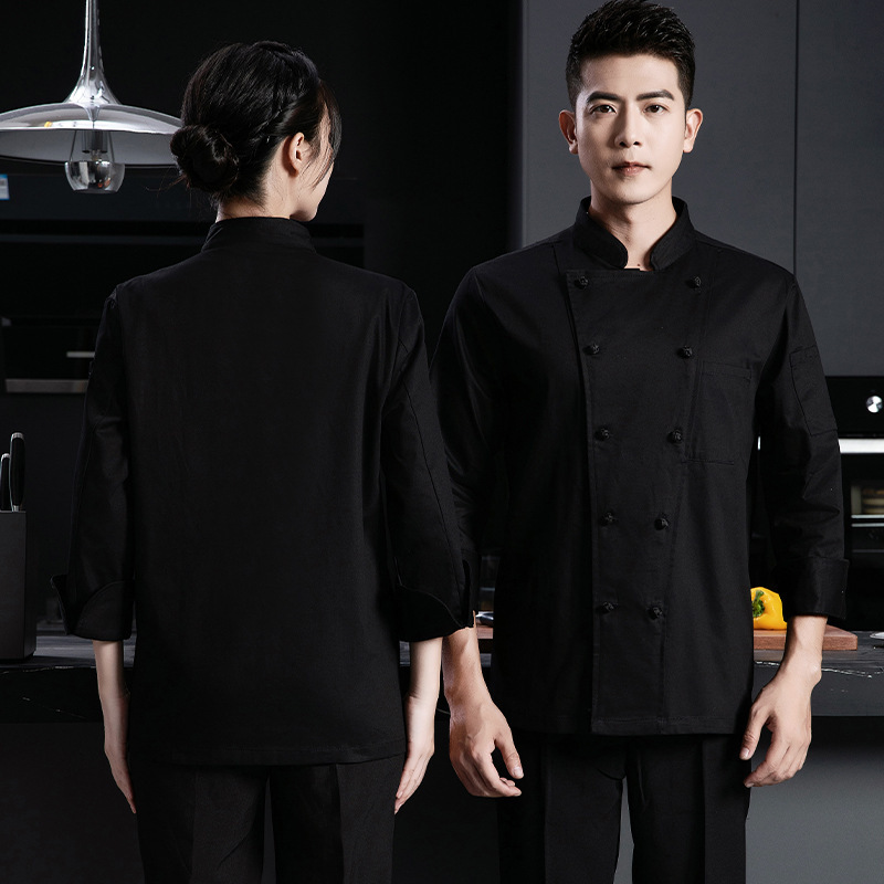 纯棉高端厨师工作服秋冬季长袖男女西餐厅餐饮大厨总厨房舒适透气|undefined