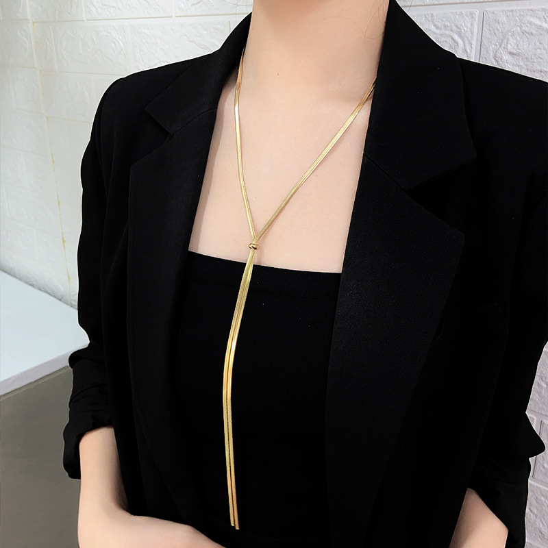 Titanium Steel Necklace Women's Accessible Luxury Versatile Extra Long Snake Bone Chain Pullable Niche Accessible Luxury Design Sweater Chain Women's High-End Sense