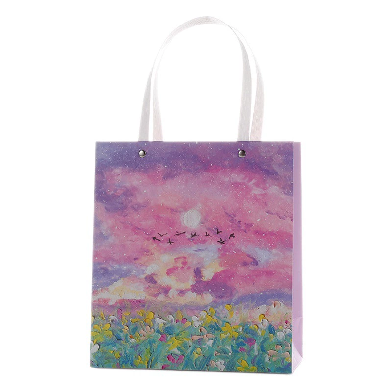 Подарочная сумка Heart ins для девочек Высокая Цветовая ценность Популярная картина маслом Палочка Художественный свежий подарок Портативная упаковка Белая картонная сумка