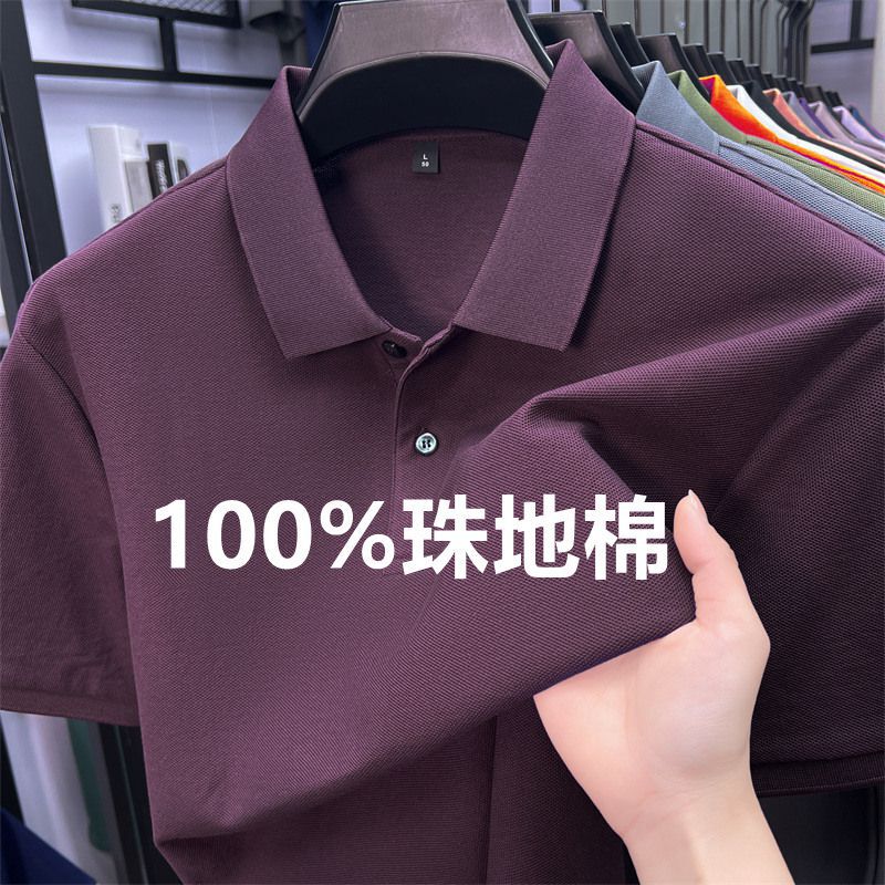 Live Broadcast Popular Summer Pure Cotton Men's Polo Shirt Lapel Short-Sleeved Casual Collared T-Shirt Men's Factory Wholesale Customization