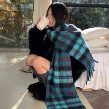 冰岛蓝格格围巾款2025新款加厚女冬季保暖羊毛氛围感学生礼物围脖