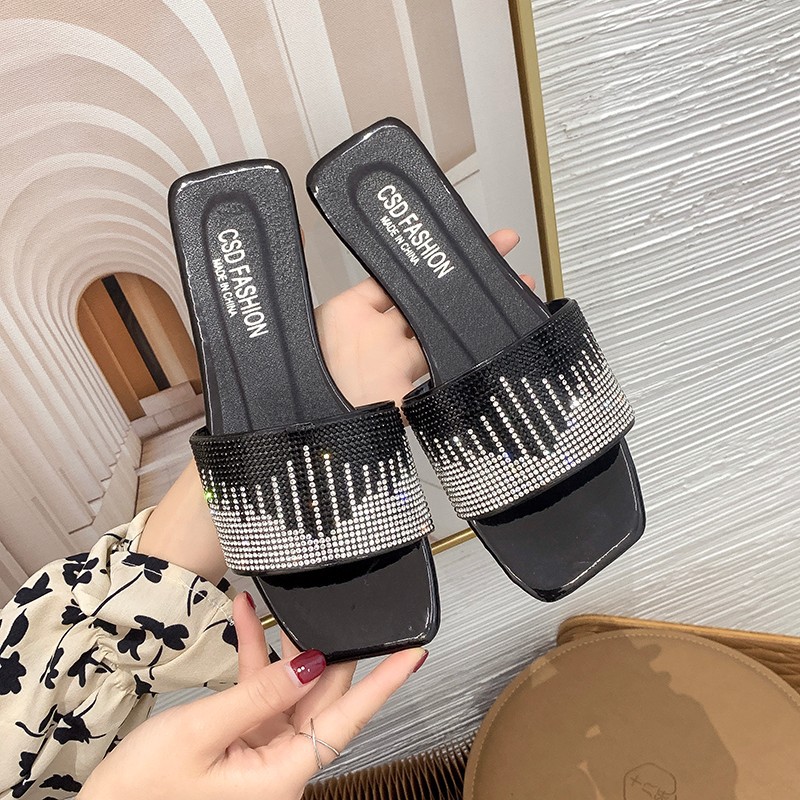 für Damen Frühling und Herbst Neue Oberbekleidung Flacher Boden Wasser Diamant 2024 Ein Wort Koreanische Ausgabe Instagram Groß 41-42_voghion.com