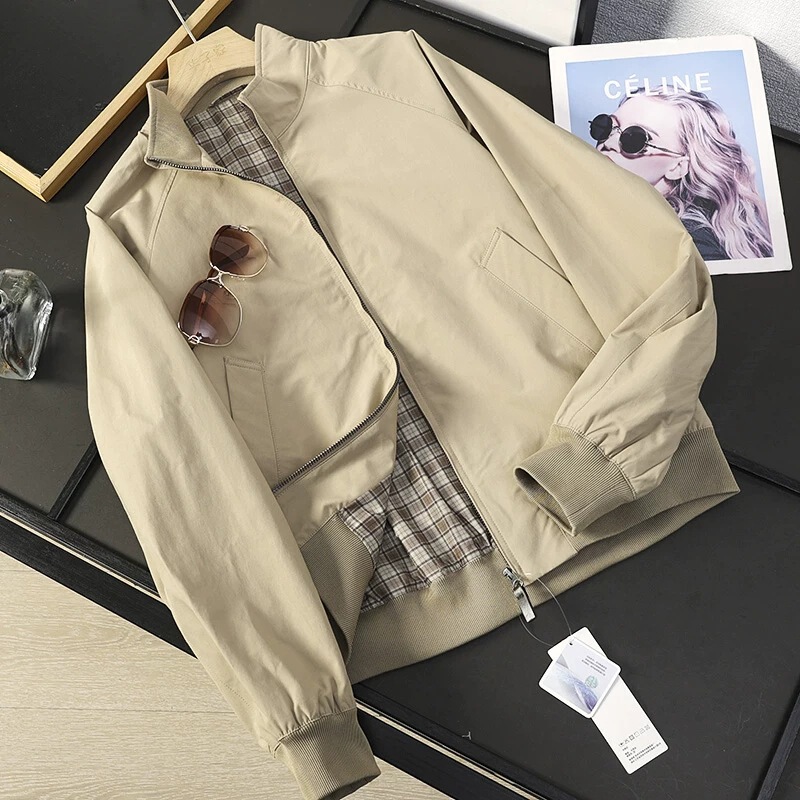 American Retro Stand-Collar Harrington Jacket for Men, New Spring Style, Stylish Inner Lining, Plaid Bomber Jacket American Retro Stand-Collar Harrington Jacket for Men, New Spring Style, Stylish Inner Lining, Plaid Bomber Jacket