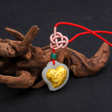 金镶玉批发 足金镶和田玉爱心1314男女通用款吊坠一件代发