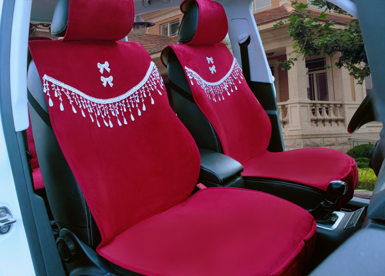 Creative Handmade Car Seat Cushion Lace Plush Cushion Women's Autumn and Winter Simple Car Seat Cushion Cover Universal Cushion