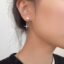 微镶锆石星芒珍珠耳钉女小众设计个性时尚气质优雅百搭耳环耳饰