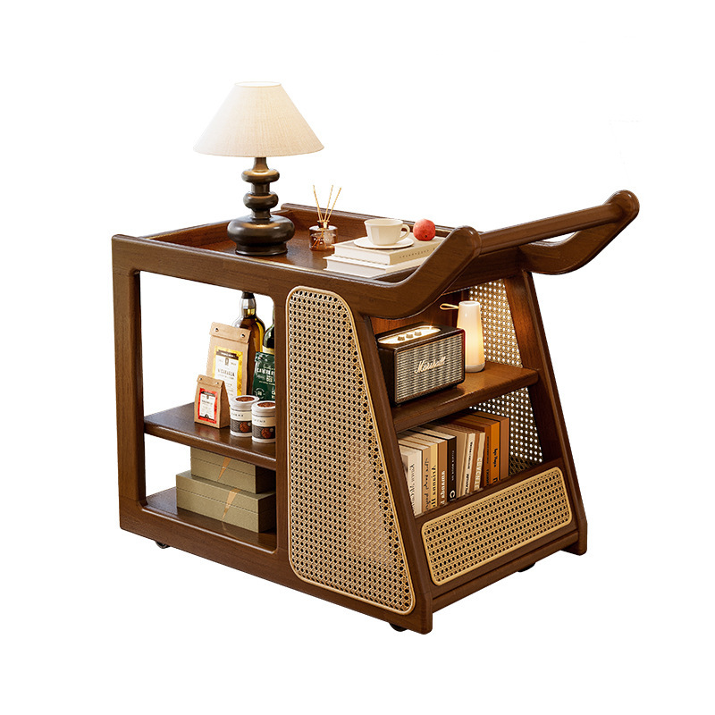 Sofá de madera, carrito pequeño, armario lateral de sofá, almacenamiento lateral, sala de estar, autobús comedor, mesa de centro móvil