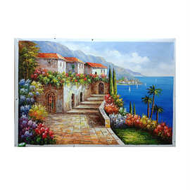 手绘油画竖版地中海风景油画过道走廊挂画美式墙画壁画玄关装饰画