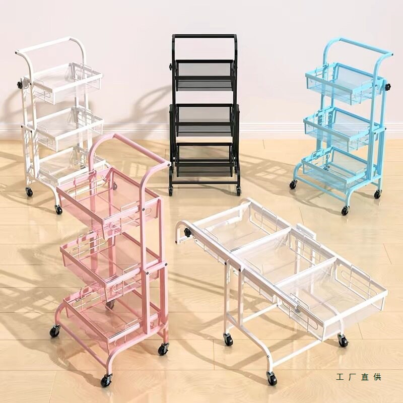 Parallel storage rack balcony mobile trolley foldable floor-standing multi-layer snack succulent flower rack living room storage rack