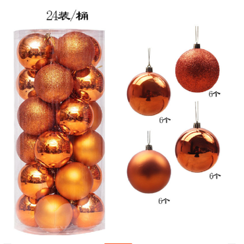 Decoración de árbol de navidad 3cm4cm6cm8cm bola de navidad de barril de plástico galvanoplastia mate bola de polvo brillante 24 paquetes mixtos