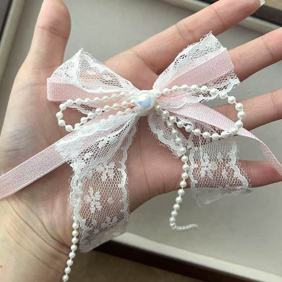 Sweet Lace Pearl Double Ribbon Fairy Bow Accessories Shoes and Socks Bags Garment Accessories Wholesale Accessories