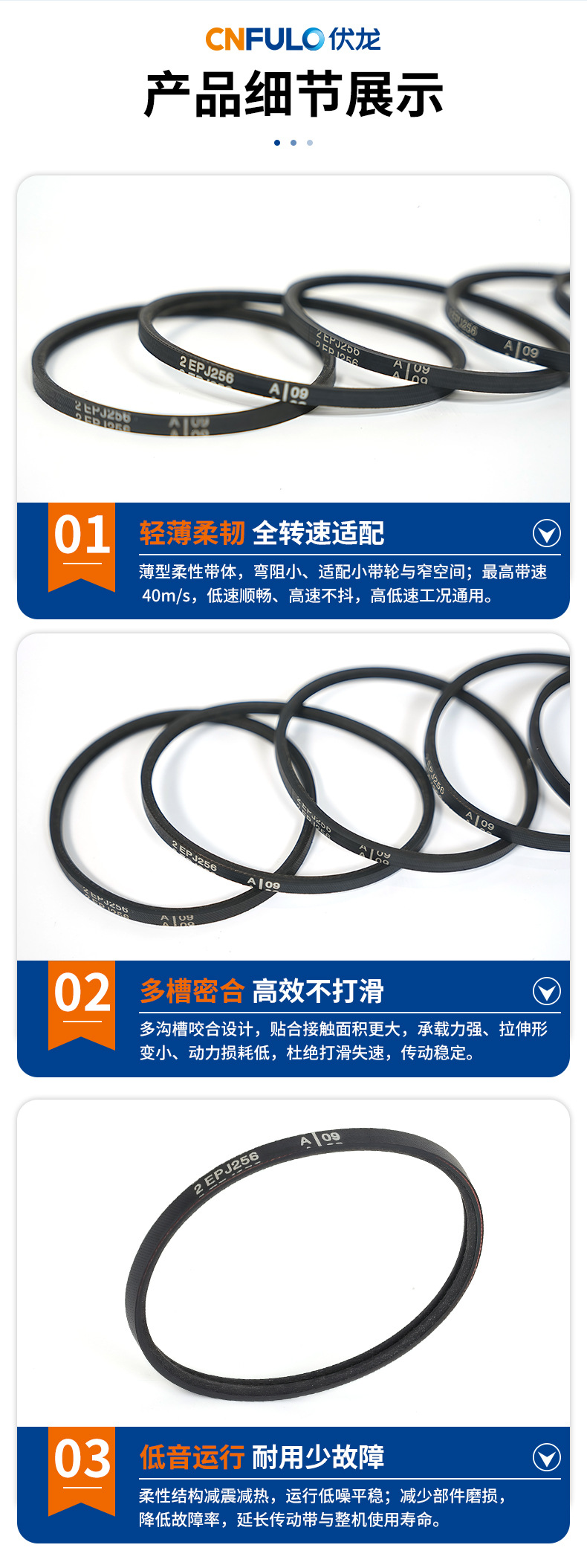Elastic multi-ribbed belt CR/EPDM double-sided transmission belt agricultural machinery engine parts Volong multi-ribbed V-belt