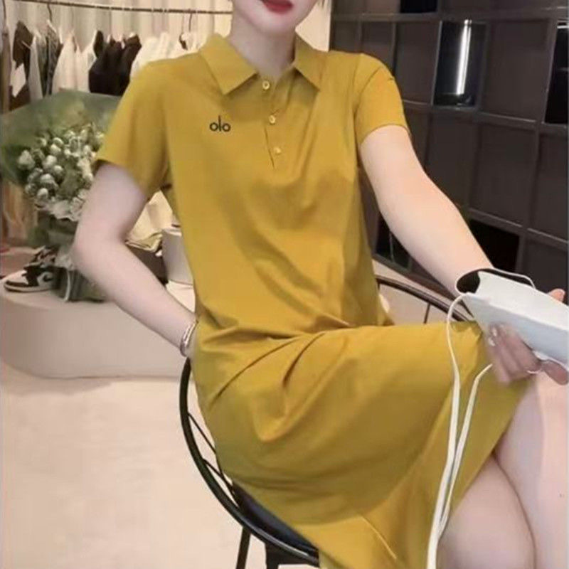 Polo collar casual sports dress, 2025 summer new style, plus size, tummy-covering, youthful and elegant mid-length A-line skirt.