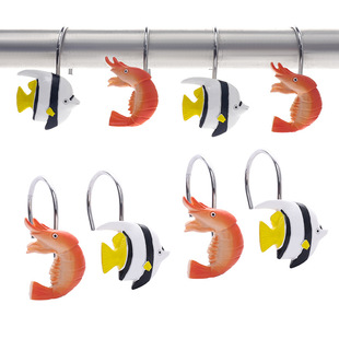 Hot Sale home resin hook marine series fish and shrimp resin bathroom shower curtain hook curtain accessories metal hook
