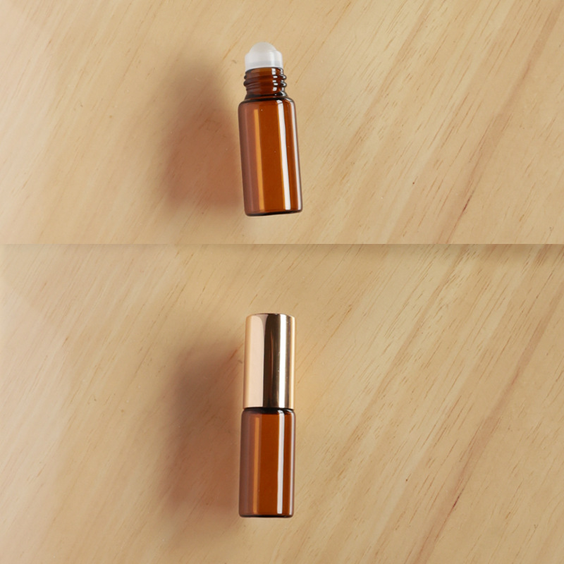 Botella roll-on para aceites esenciales cosméticos, botella marrón para aceites esenciales, botella transparente para reactivos, botella roll-on de vidrio, botella de perfume ámbar.